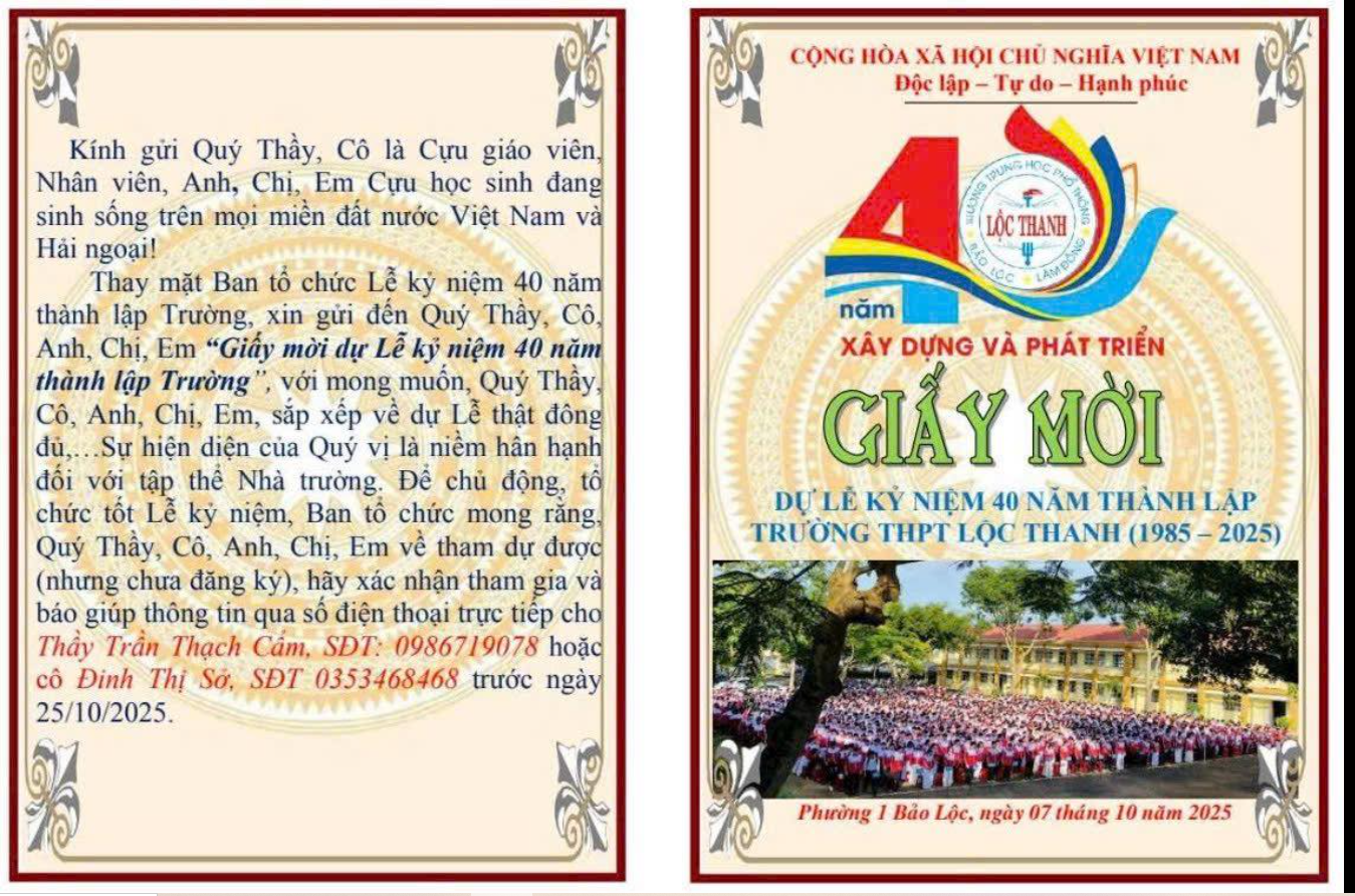 Giấy mời dự Lễ kỷ niệm 40 năm thành lập Trường