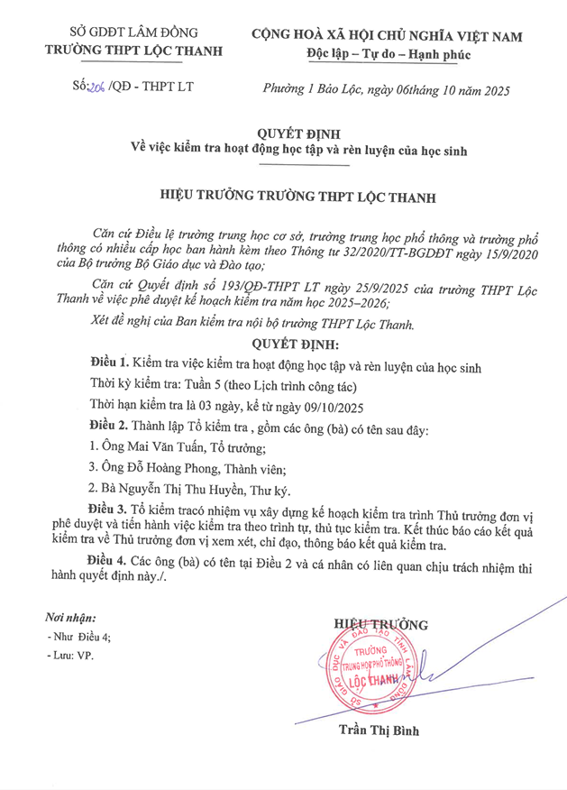 Kế hoạch kiểm tra nội bộ tháng 10
