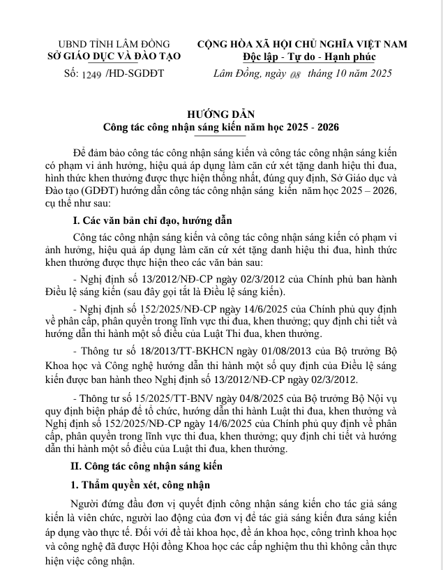 Hướng dẫn công tác công nhận sáng kiến