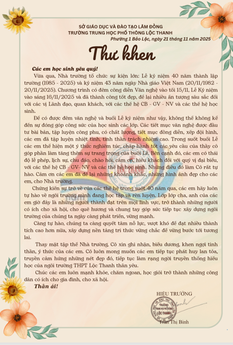 Thư khen và bản tin đặc biệt