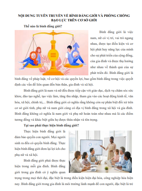 NỘI DUNG TUYÊN TRUYỀN VỀ BÌNH ĐẲNG GIỚI VÀ PHÒNG CHỐNG BẠO LỰC TRÊN CƠ SỞ GIỚI
