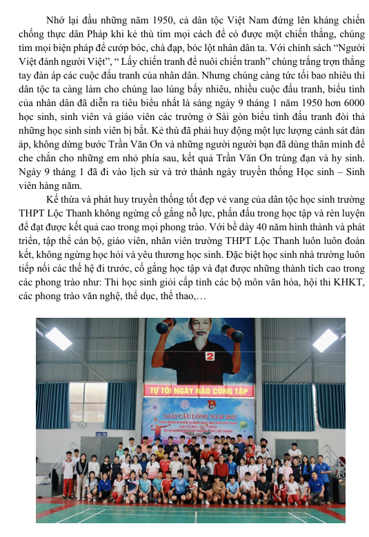 TUỔI TRẺ TRƯỜNG THPT LỘC THANH VÀ NGÀY TRUYỀN THỐNG HỌC SINH - SINH VIÊN