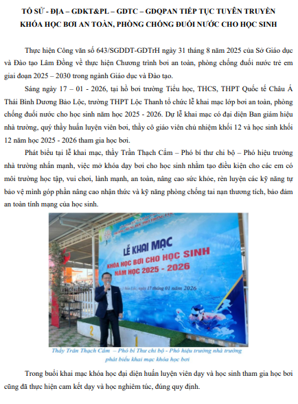 TỔ SỬ - ĐỊA – GDKT&PL – GDTC – GDQPAN TIẾP TỤC TUYÊN TRUYỀN KHÓA HỌC BƠI AN TOÀN, PHÒNG CHỐNG ĐUỐI NƯỚC CHO HỌC SINH