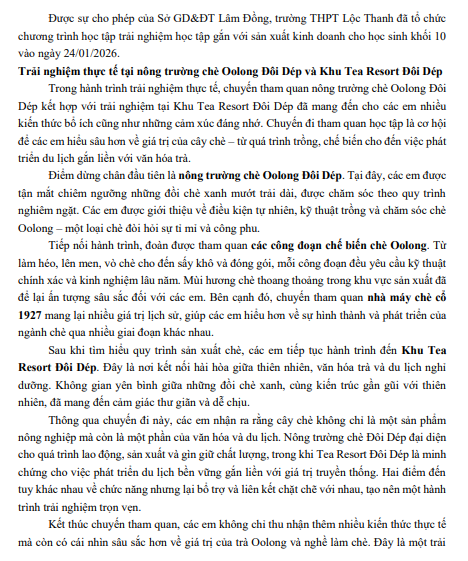 TRẢI NGHIỆM HỌC TẬP GẮN VỚI SẢN XUẤT KINH DOANH TẠI ĐỊA PHƯƠNG