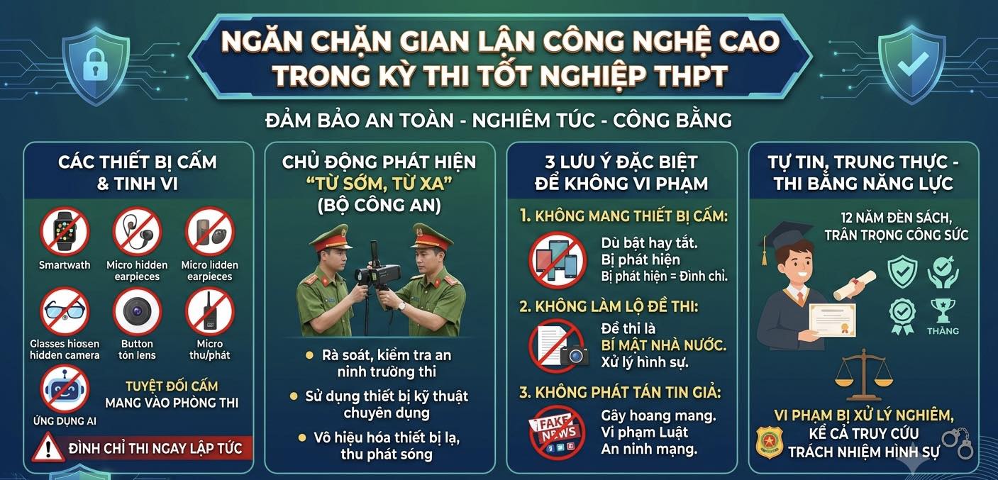 CẢNH BÁO NGHIÊM CẤM GIAN LẬN CÔNG NGHỆ CAO TẠI KỲ THI TỐT NGHIỆP THPT 2026